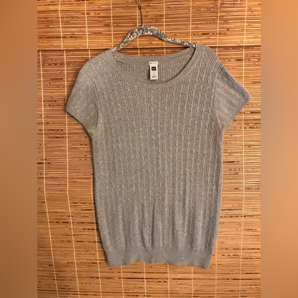 Vintage Gap Ribbed Short Sleeve Gray Sweater Size XL